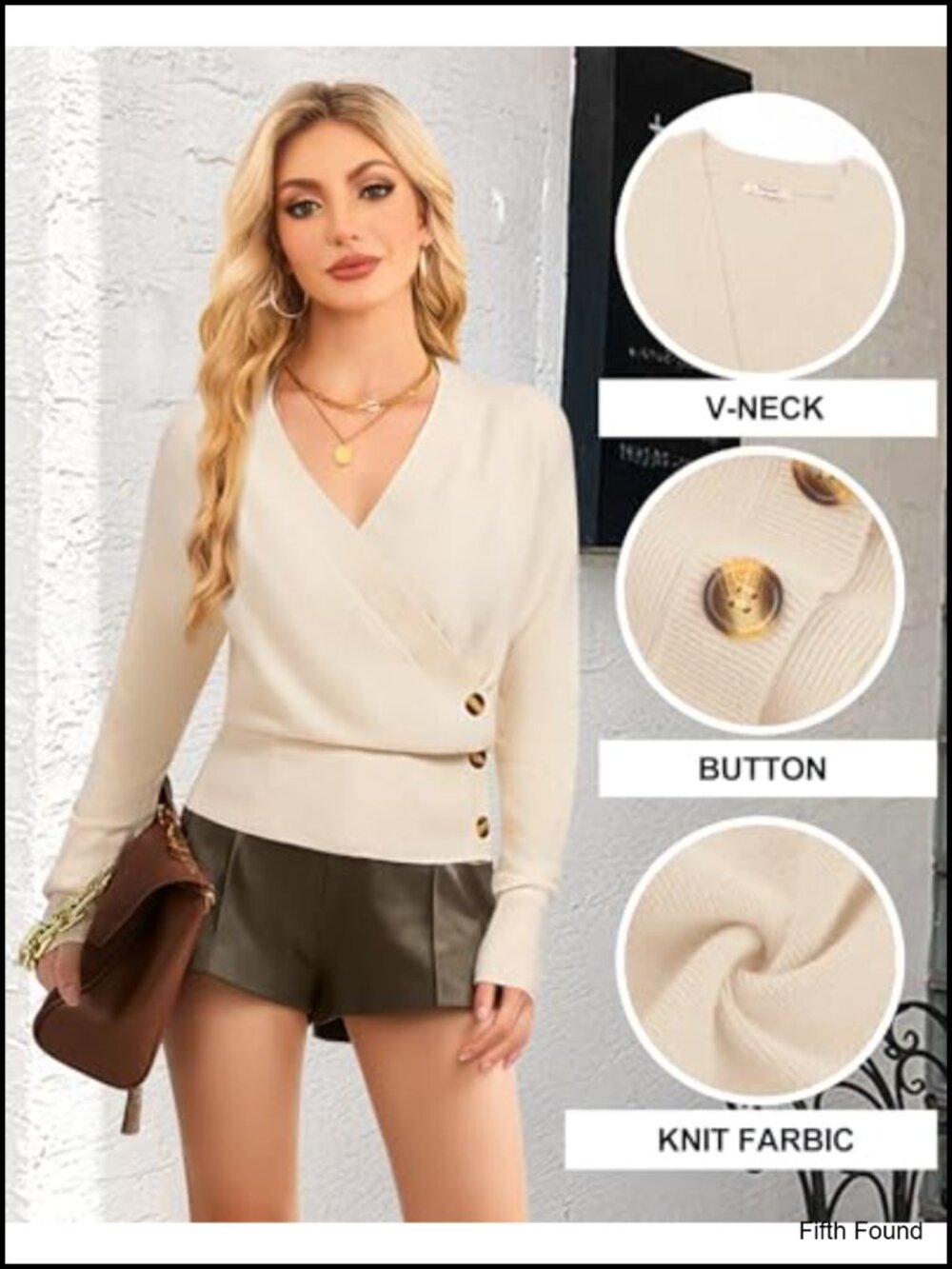 Womens V Neck Pullover Sweater Long Sleeve Knit Top - Picture 5 of 6